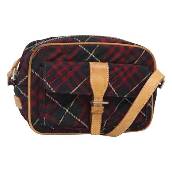 BURBERRY Blue Label Nova Check Shoulder Bag Canvas Red Navy Auth ti3067 - Picture 1 of 16